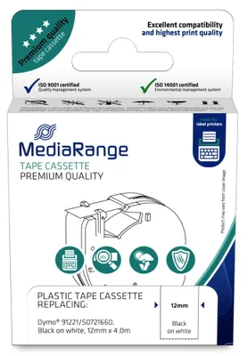 Productafbeelding van MediaRange MRDY91221 MediaRange Schriftbandka. komp. Dymo 12mmx4m laminiert sw/ws