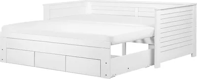 Obrázok produktu pre BELIANI Drevená rozkladacia posteľ s úložným priestorom biela kaučukové drevo 90/180 x 200 cm posteľ pre hostí
