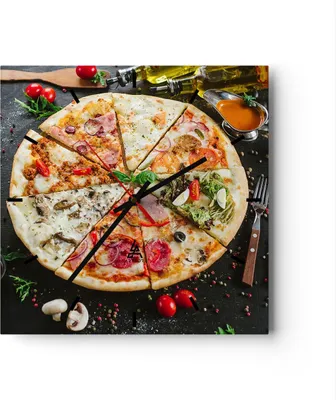 Produktbild von Wanduhr - Quadrat - Glasuhr - Pizza Käse Tomaten - 40x40cm - Schleichendes Uhrwerk - Lautlos - zum Aufhängen bereit - Dekoration Modern - Wanddekoration aus Glas - C3AC40x40-4118