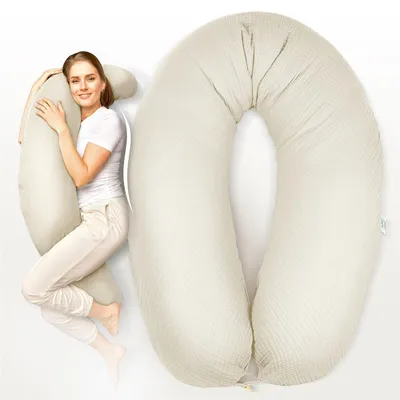 Produktbild von Stillkissen 190x30 XXL | Füllung Faserbällchen | Bezug 100% Baumwolle | Musselin Natur