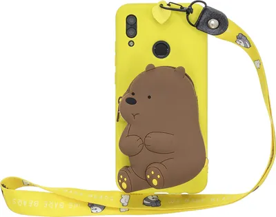 Produktbild von Für HUAWEI Y6 2019 Y7 Y9 Cartoon Full Protective TPU Handyhülle mit Mini Coin Purse+Cartoon Hanging Lanyard 1 gelber Braunbär