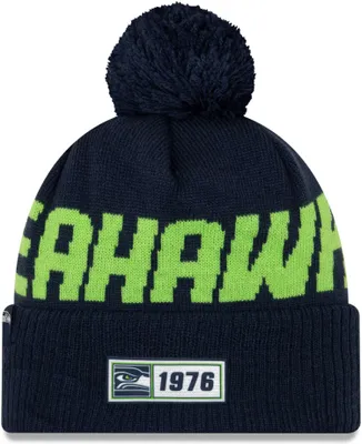 Produktbild von NFL Seattle Seahawks Road Sideline 2019 Bobble Wollmütze cuffed knit NewEra