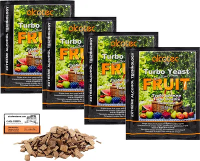 Produktbild von 4 x Alcotec Turbohefe - Fruit 60g, Alkohol Brennhefe, Gärhefe, Wodkahefe, Turbo Hefe, Wodka Hefe