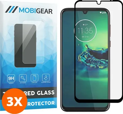 Produktbild von Mobigear Premium 9.98 Motorola Moto G8 Plus Panzerglas Gehärtetes Glas Displayschutz - Hüllenfreundlich - Schwarz (3er Pack)