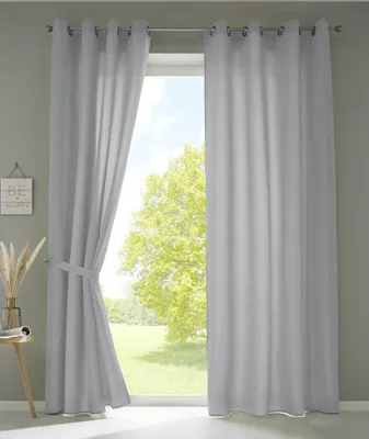Produktbild von 2er Set Vorhänge Schal Ösen »Berlin« HxB 245x140 cm Grau Blickdicht Microsatin Lichtdurchlässig Uni Matt, 20405N2