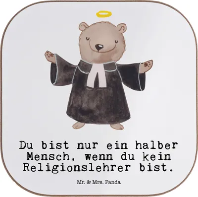 Produktbild von Mr. & Mrs. Panda Tischschoner Religionslehrer Herz - Weiß - Geschenk, gläseruntersetzer, Untersetzer Glas, Grundschule, für Gläser, Witzig, Spruch, Coaster, Lustig