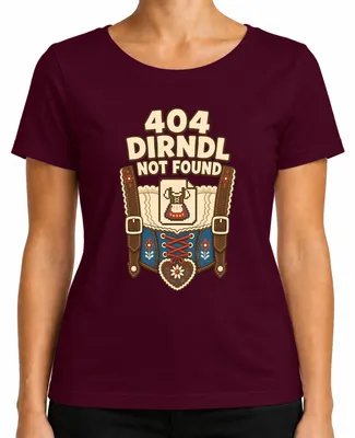 Obrázek produktu pro 404 – Dirndl nenalezen. Veselý tričko s motivem Oktoberfestu, tradiční německý oděv, kalhoty z kůže, dámské tričko, barva: vínová, velikost: S