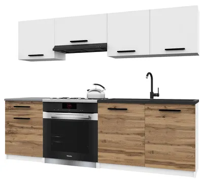 Immagine prodotto di Belini - Angolo cottura moderno ITALIA 1 - Mobili da cucina 180 cm bianco-marrone dorato opaco - Cucina componibile con pensili, mobili base e piani di lavoro