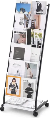 Produktbild von VEVOR Prospektständer 6-stöckig Zeitschriftenständer Zeitungskatalogständer beweglich mit 4 Rollen für Ladenauslage Büro 6 Taschen