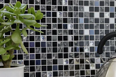 Produktbild von Mosaikfliese selbstklebend Transluzent Edelstahl schwarz Glasmosaik Crystal Stahl schwarz Glas MOS200-4CM26_f