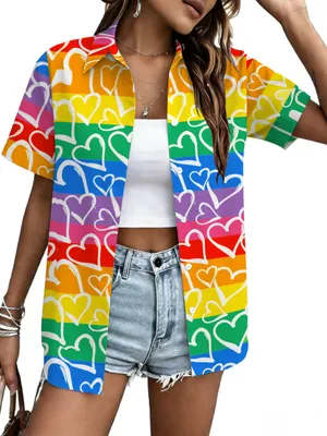 Produktbild von T-Shirt für Damen mit Regenbogenmuster, Kurze Ärmel