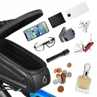 Produktbild von Fahrrad Rahmentasche wasserdicht mit Handyhalter, Fahrradtasche mit Touchfolie, 1 l, Oberrohrtasche Schwarz