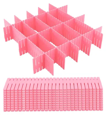 Produktbild von 48 Stück Schubladenteiler Rosa, 32 x 7cm Schubladentrenner Verstellbar Schubladen Organizer, Schubladen Ordnungssystem Kunststoff für Socken Unterwäsche Kosmetik Schlafzimmer Büro