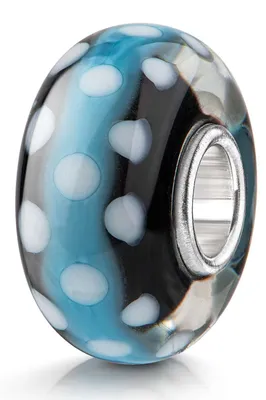 Produktbild von MATERIA by Matthias Wagner Glas Bead Punkte blau schwarz weiß 925 Silber Hülse für Armbänder / Ketten 1288