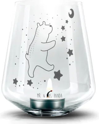 Produktbild von Mr. & Mrs. Panda Glas Windlicht Bär Träume - Transparent - Geschenk, Traum, gravur, dekolicht, Träumen, Teddy, Teelichthalter, Traumdeutung, Laterne, mit