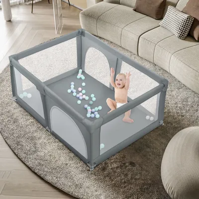 Produktbild von Baby Laufgitter Faltbar 180x120cm,mit 50 Spielbällen,Rutschfester Absperrgitter,Große Sicherheitsspielplatz Dunkelgrau