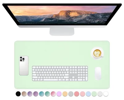 Immagine prodotto di Tappetino per mouse grande, 60 x 30 cm, color verde acqua, con bordi cuciti e base antiscivolo