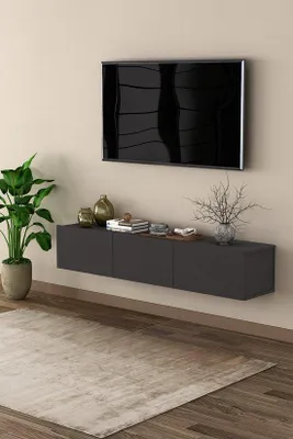 Immagine prodotto di Mobile TV da parete con 3 ripiani ribaltabili, 160 x 30 x 32 cm, grigio scuro