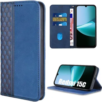 Image de Coque pour Xiaomi Redmi 15C 4G/5G - Protection Cuir Synthétique Motif Mosaïque Bleu Marine