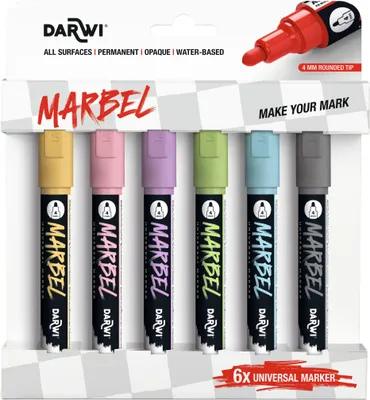 Produktbild von Darwi Set 6 Universalmarkern Acrylfarben, Rund 4mm, Pastellfarben DA0226004K02C