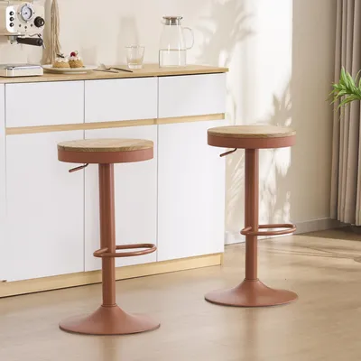 Barkruk-Set 2er, Holz, höhenverstellbar, drehbar, Terrakotta