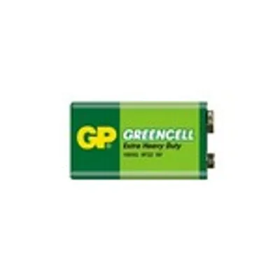A single 9V battery with green and yellow branding.