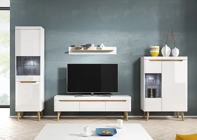 Immagine prodotto di Parete attrezzata soggiorno 4 pezzi bianco lucido rovere riviera