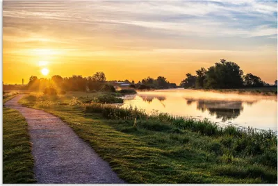 Produktbild von ARTland Wandbild Alu für Innen & Outdoor Ruhiger Sonnenaufgang am Fluss Größe: 30x20 cm