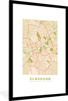 Produktbild von MuchoWow® Gerahmtes Poster Elmshorn - Vintage - Karte - Stadtplan 60x90 cm - Poster mit Schwarzem Bilderrahmen Wandposter Rahmen Foto Bilder - Dekoration - Wandposter Wohnzimmer - Hochwertig