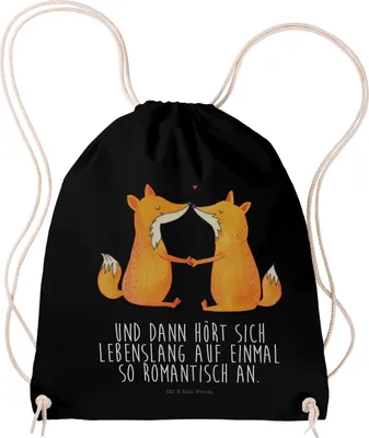 Produktbild von Mr. & Mrs. Panda Jutebeutel Füchse Liebe - Schwarz - Geschenk, Fuchs, Ehefrau, wander rucksack, Drawstring Bag, Beutel, sporttasche klein, Partner, festival tasche, Ehe