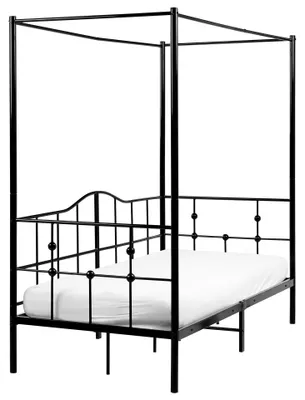 Zdjęcie produktu dla BELIANI Łóżko z baldachimem czarne metalowe 180 x 200 cm tapicerowane zagłowie nowoczesny styl sypialnia