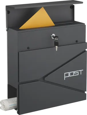 Image de Boîte aux lettres Relaxdays au design moderne, en métal, 4 clés, avec compartiment à journaux, H x l x P : env. 38 x 37 x 12 cm, anthracite
