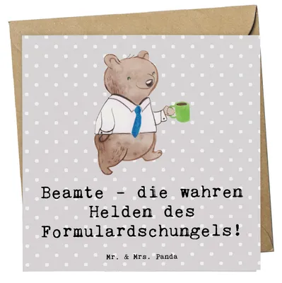 Produktbild von Mr. & Mrs. Panda Grußkarte Beamtin Heldin - Grau Pastell - Geschenk, handgefertigte Geschenke, anlasskarte, Klappkarte, kreative, Witz, Beruf, Anerkennung, Spruch, Beamte