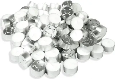 Produktbild von 100 Teelichter Weiß, 3,9 cm Ø, 1,35 cm H, 4 Std. Brenndauer