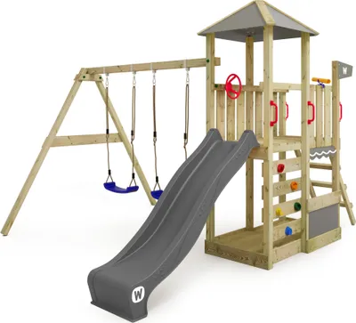 Image de WICKEY Tour de jeux Smart Savana avec balançoire & toboggan, maison de jeux avec échelle d'escalade & accessoires de jeux - anthracite