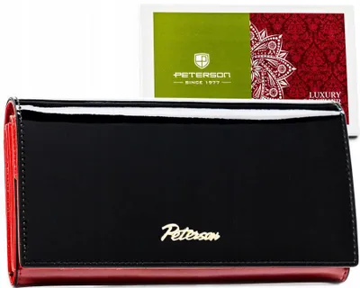 Immagine prodotto di Peterson | Portafoglio in pelle da donna, nero e rosso, con tasca esterna, 17x10 cm