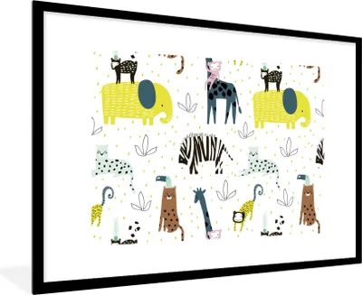 Produktbild von MuchoWow® MuchoWow® Gerahmtes Poster Tiere - Dschungel - Pastell - Kinder 90x60 cm - Poster mit zchwarzem Bilderrahmen - Wanddekoration - Fotos