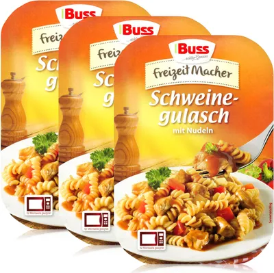 Produktbild von Buss Freizeitmacher Schweinegulasch mit Nudeln 300g - Fertiggericht (3er Pack)