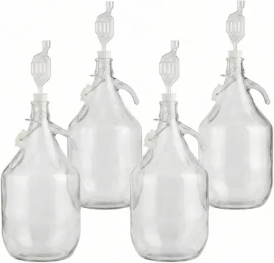 Produktbild von lilawelt24 4 x 5L Glasballon Gärballon Set mit Bügelverschluss, Gärrohr & Stopfen – Fermentationsflaschen mit Henkel für Wein, Most & Selbstgemachtes