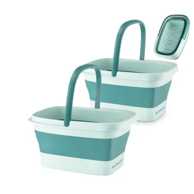 Produktbild von BUDDLEY Faltbare Fußbadewanne (SET 2x) - Grün - Fußbad - Fußbäder - Entspanne deine Füße