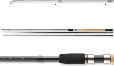 A fishing rod is shown in three sections against a white background.