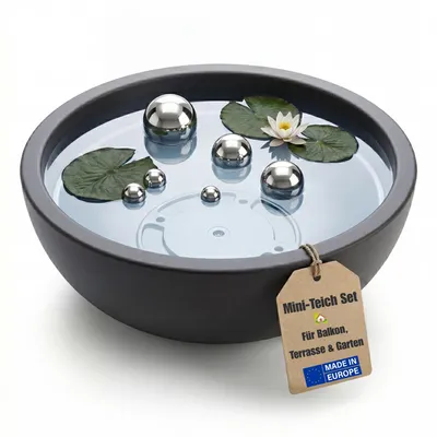 Produktbild von BigDean Miniteich Brunnen Set Schale mit Teichkugeln innen und außen Komplettset 39cm Durchmeseser