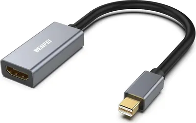 A product shot of a Mini DisplayPort to HDMI adapter cable.