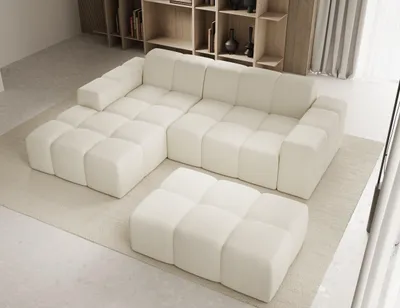 Produktbild von Sofa mit Hocker, Couch L-Form, Veloursstoff, Links Sofa, Beige Fogo