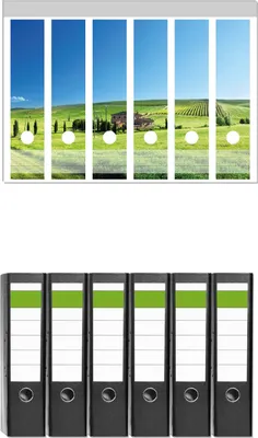 Produktbild von Wallario 6 Stück breite Ordner inkl. Klebeetiketten mit Motive Farm in der Toskana -  Set mit Rückenschildern / Ordnerrücken Stickern