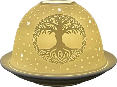 Immagine prodotto di Portacandele Clayre & Eef Ø 12x8 cm Albero della vita in porcellana bianca