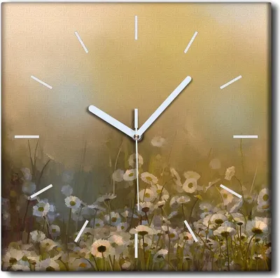 Produktbild von Coloray Uhr auf Leinwand 30x30 cm Wand Uhr Dekoration Wohnzimmer Segeltuch weiße Zeiger -Vintage Wiese Abstraktion.