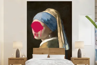 Produktbild von MuchoWow® Fototapete für Wohnzimmer oder Schlafzimmer Wandtapete Vinyl Motivtapete Das Mädchen mit dem Perlenohrring - Johannes Vermeer - Rosa - 200x300 cm - Wanddekorationen