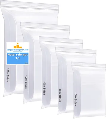 Produktbild von 500x zamykanych na zamek błyskawiczny przezroczystych torebek plastikowych, 5 różnych rozmiarów