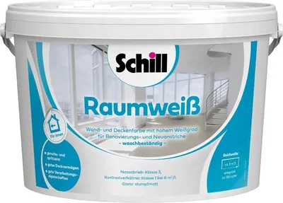 Produktbild von Innenfarbe Raumweiß, stumpfmatt, waschbeständig, mit hohem Weißgrad und gutem Deckvermögen, 5 Liter